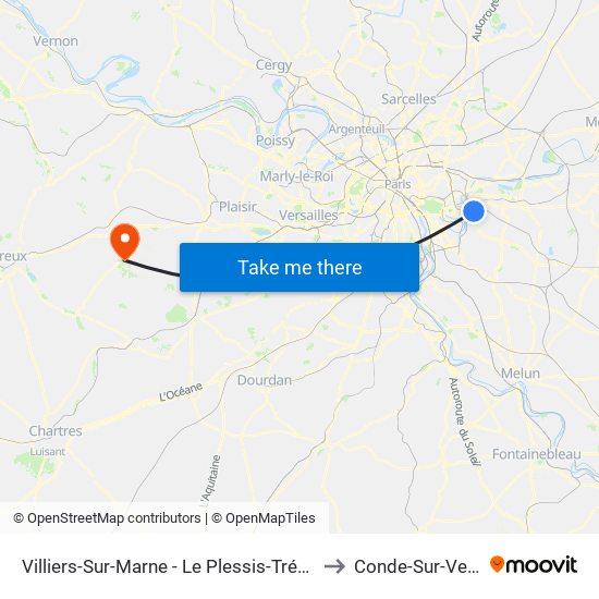 Villiers-Sur-Marne - Le Plessis-Trévise RER to Conde-Sur-Vesgre map