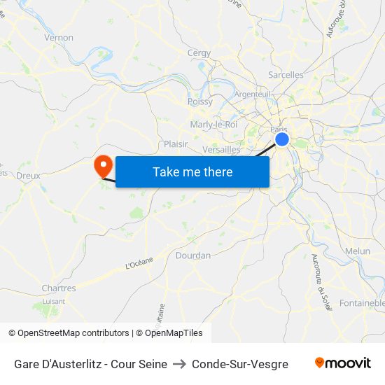 Gare D'Austerlitz - Cour Seine to Conde-Sur-Vesgre map