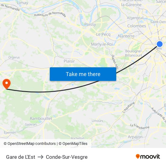 Gare de L'Est to Conde-Sur-Vesgre map