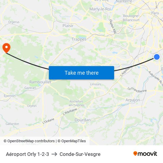 Aéroport Orly 1-2-3 to Conde-Sur-Vesgre map