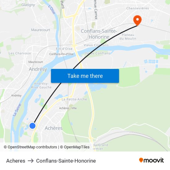 Acheres to Conflans-Sainte-Honorine map