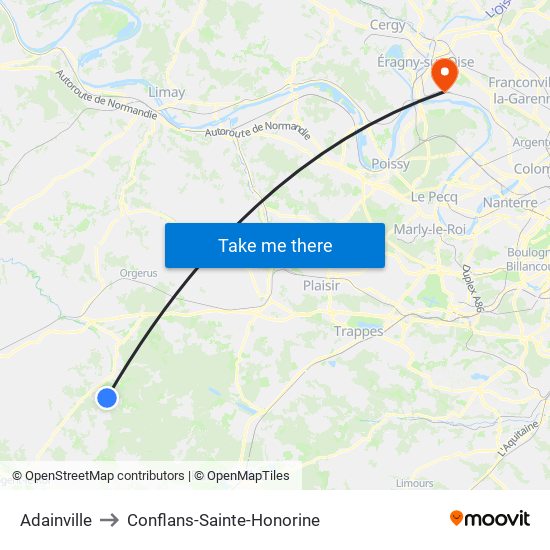 Adainville to Conflans-Sainte-Honorine map