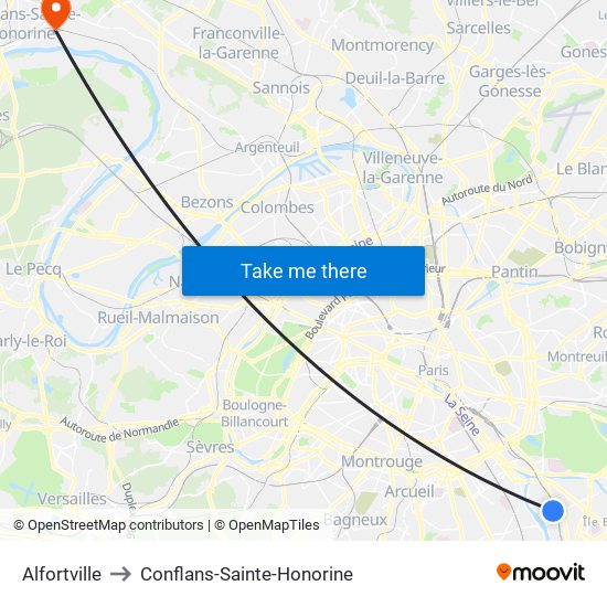 Alfortville to Conflans-Sainte-Honorine map