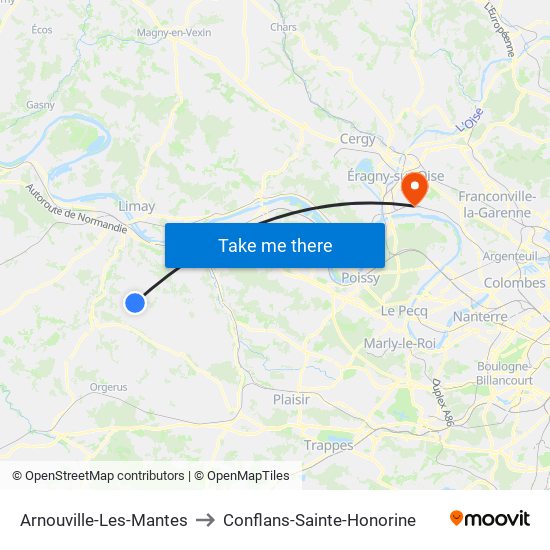 Arnouville-Les-Mantes to Conflans-Sainte-Honorine map