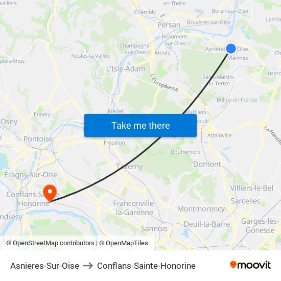 Asnieres-Sur-Oise to Conflans-Sainte-Honorine map