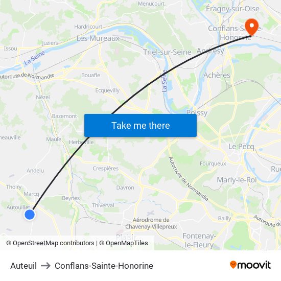 Auteuil to Conflans-Sainte-Honorine map