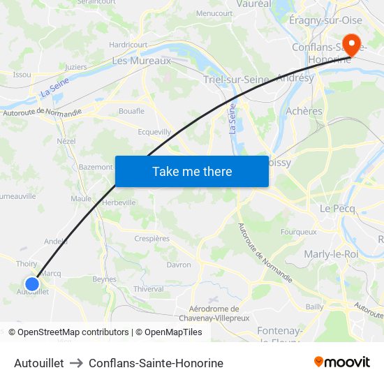 Autouillet to Conflans-Sainte-Honorine map