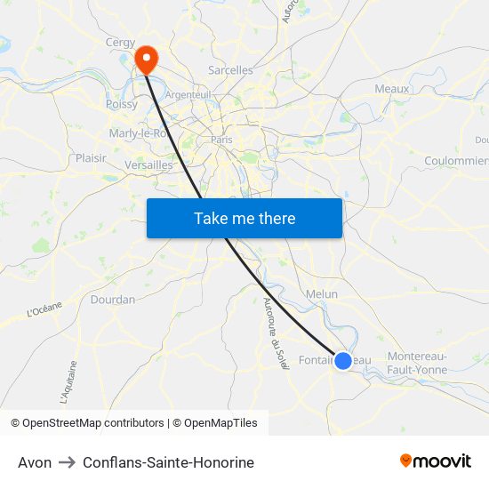 Avon to Conflans-Sainte-Honorine map