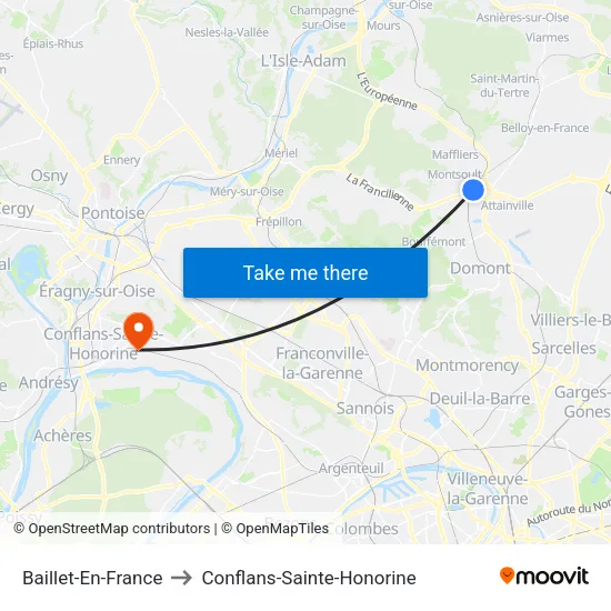 Baillet-En-France to Conflans-Sainte-Honorine map