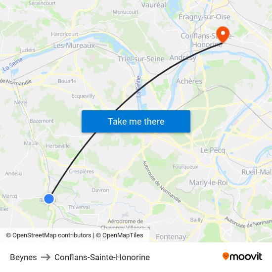 Beynes to Conflans-Sainte-Honorine map