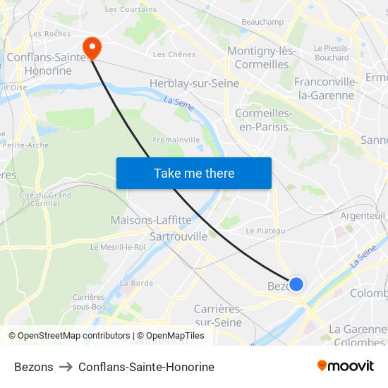 Bezons to Conflans-Sainte-Honorine map