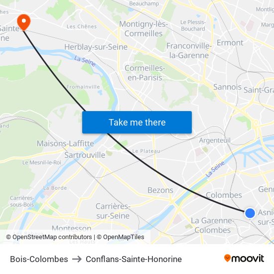 Bois-Colombes to Conflans-Sainte-Honorine map