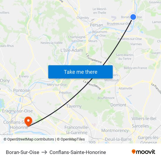 Boran-Sur-Oise to Conflans-Sainte-Honorine map