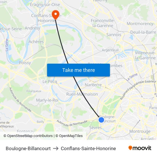 Boulogne-Billancourt to Conflans-Sainte-Honorine map