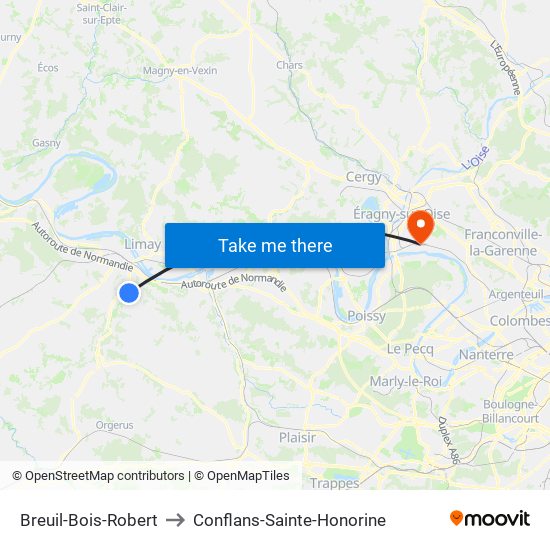 Breuil-Bois-Robert to Conflans-Sainte-Honorine map