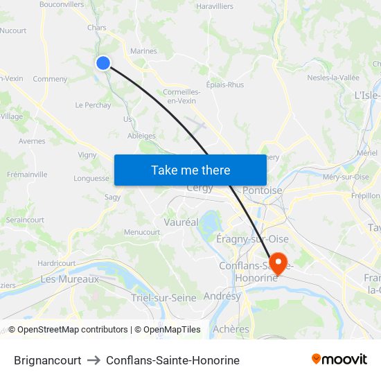 Brignancourt to Conflans-Sainte-Honorine map