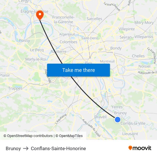 Brunoy to Conflans-Sainte-Honorine map