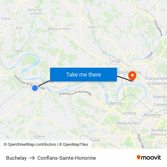 Buchelay to Conflans-Sainte-Honorine map