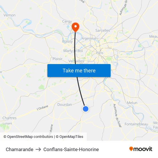 Chamarande to Conflans-Sainte-Honorine map