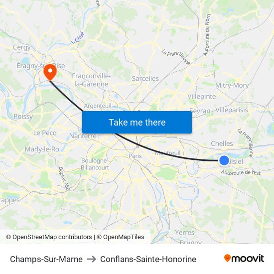 Champs-Sur-Marne to Conflans-Sainte-Honorine map
