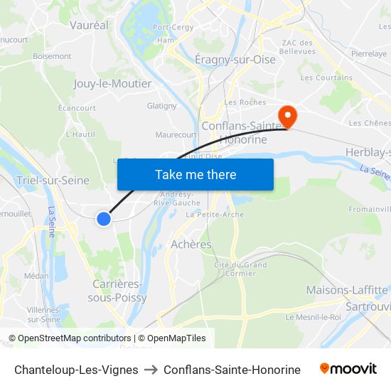 Chanteloup-Les-Vignes to Conflans-Sainte-Honorine map