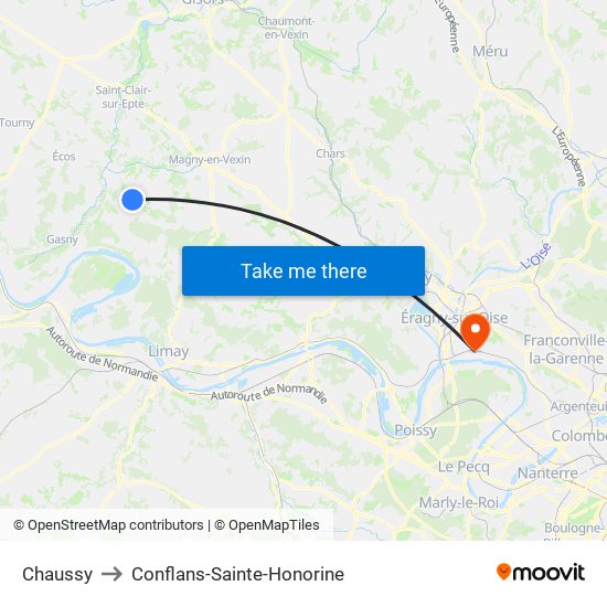 Chaussy to Conflans-Sainte-Honorine map
