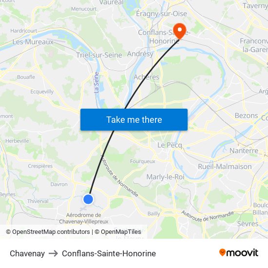 Chavenay to Conflans-Sainte-Honorine map