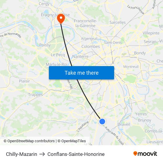 Chilly-Mazarin to Conflans-Sainte-Honorine map