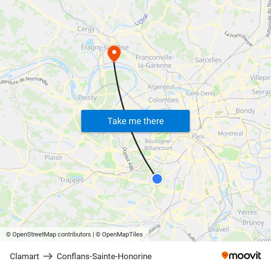 Clamart to Conflans-Sainte-Honorine map