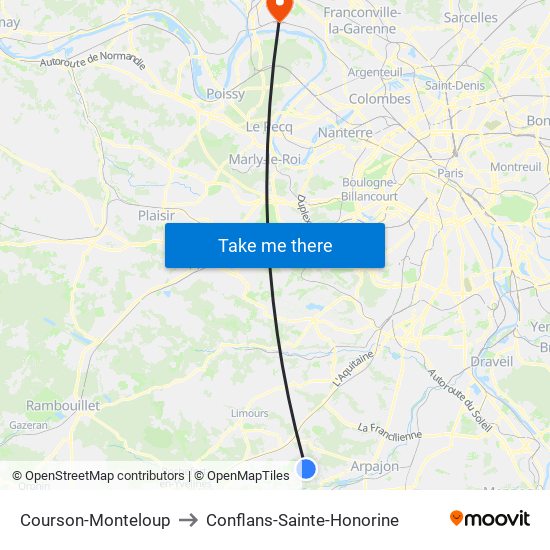 Courson-Monteloup to Conflans-Sainte-Honorine map