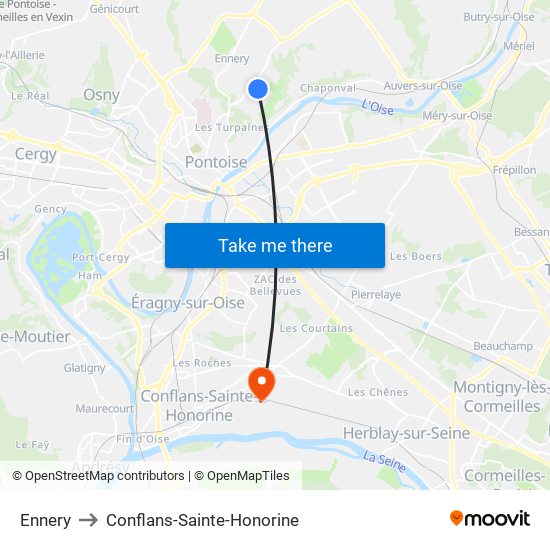 Ennery to Conflans-Sainte-Honorine map