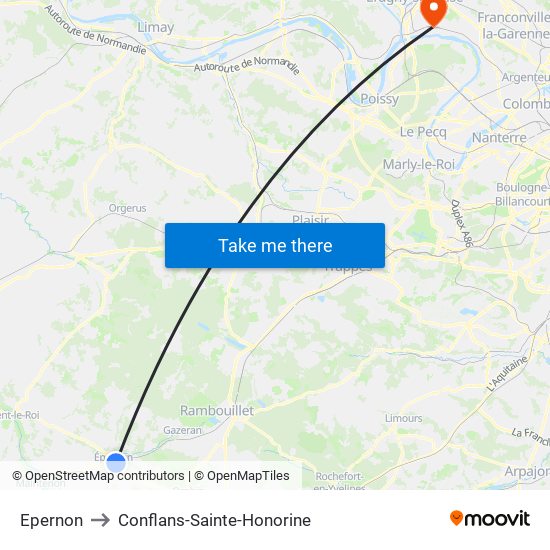 Epernon to Conflans-Sainte-Honorine map