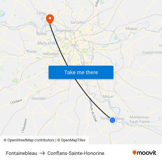 Fontainebleau to Conflans-Sainte-Honorine map