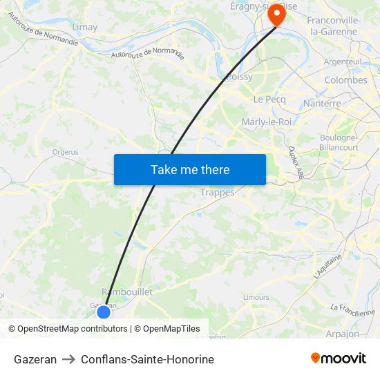 Gazeran to Conflans-Sainte-Honorine map