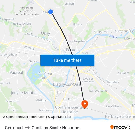 Genicourt to Conflans-Sainte-Honorine map