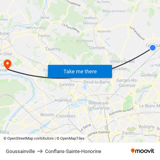 Goussainville to Conflans-Sainte-Honorine map