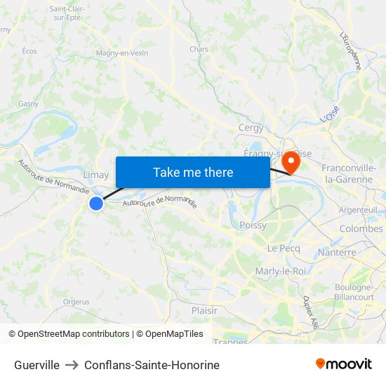 Guerville to Conflans-Sainte-Honorine map