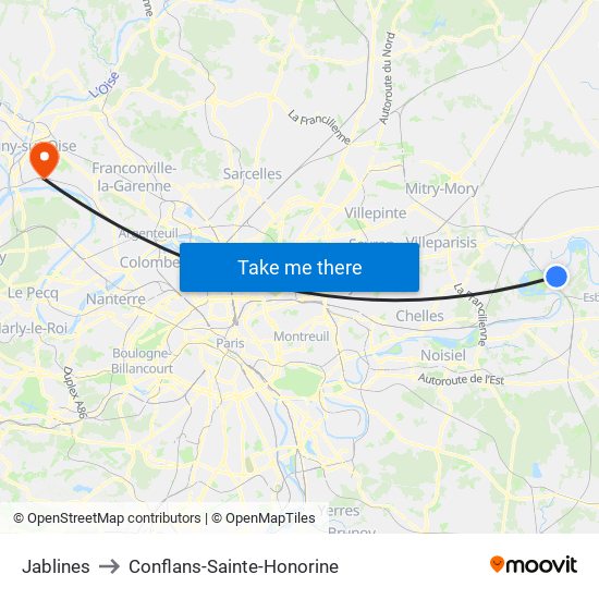 Jablines to Conflans-Sainte-Honorine map