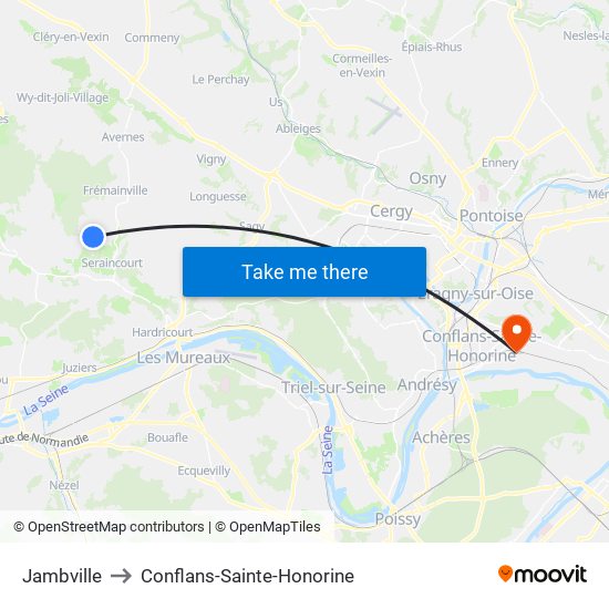 Jambville to Conflans-Sainte-Honorine map