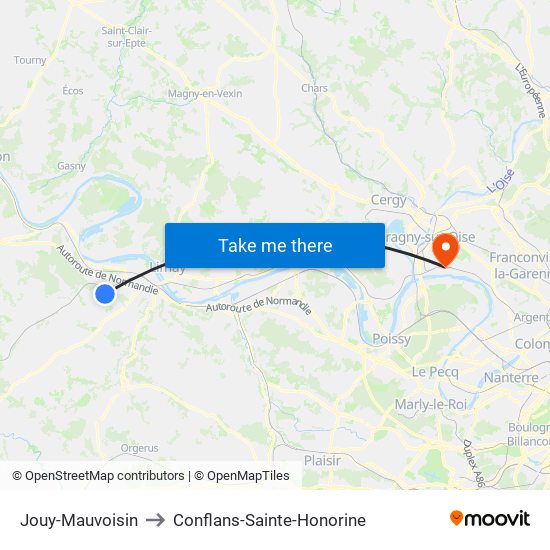 Jouy-Mauvoisin to Conflans-Sainte-Honorine map