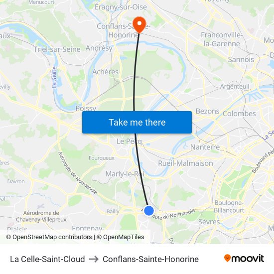 La Celle-Saint-Cloud to Conflans-Sainte-Honorine map