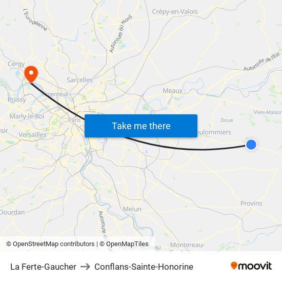 La Ferte-Gaucher to Conflans-Sainte-Honorine map