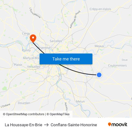La Houssaye-En-Brie to Conflans-Sainte-Honorine map
