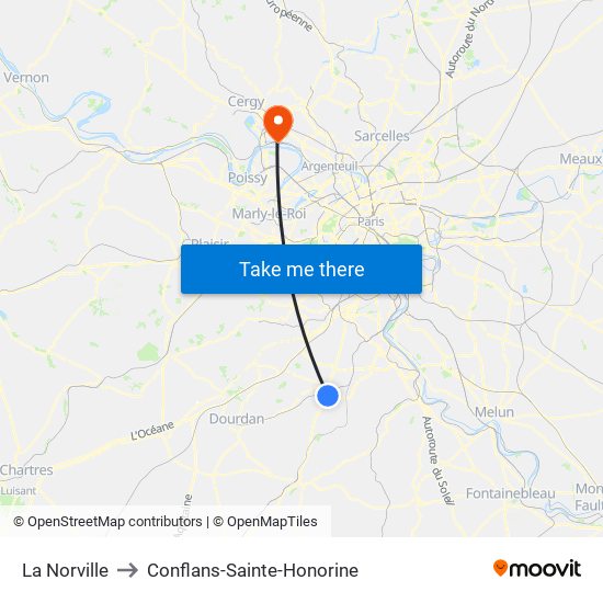 La Norville to Conflans-Sainte-Honorine map