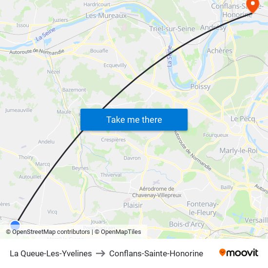 La Queue-Les-Yvelines to Conflans-Sainte-Honorine map