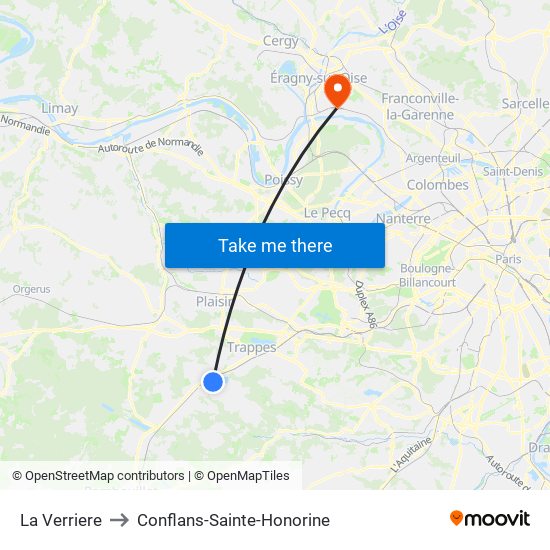 La Verriere to Conflans-Sainte-Honorine map