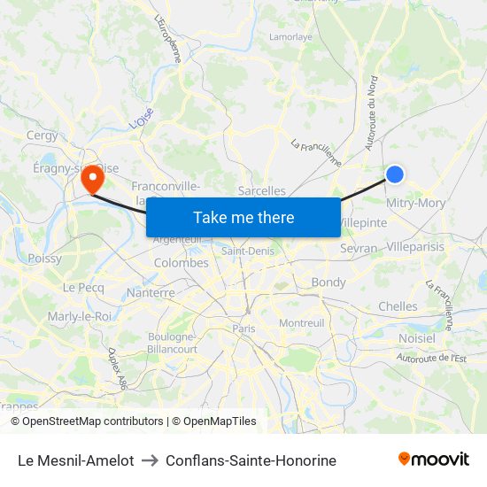 Le Mesnil-Amelot to Conflans-Sainte-Honorine map