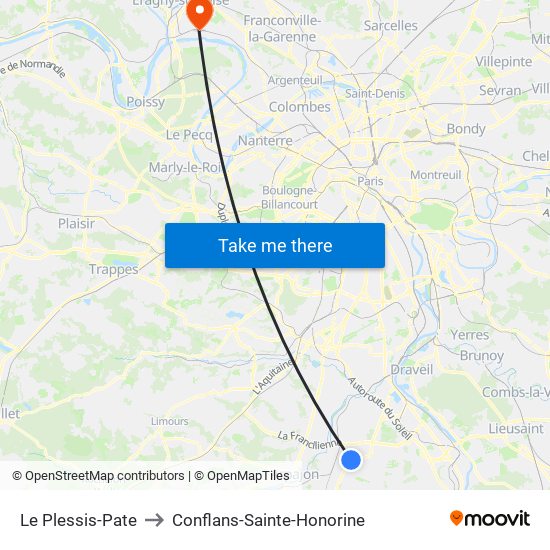 Le Plessis-Pate to Conflans-Sainte-Honorine map