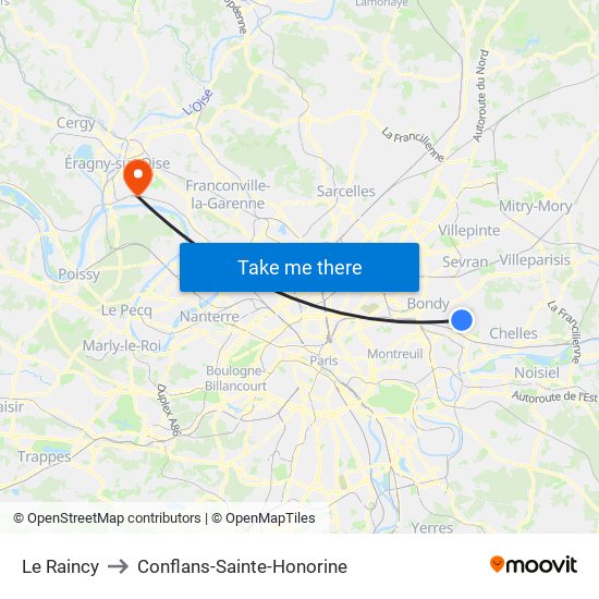 Le Raincy to Conflans-Sainte-Honorine map