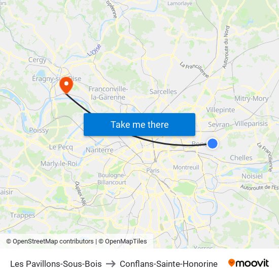 Les Pavillons-Sous-Bois to Conflans-Sainte-Honorine map